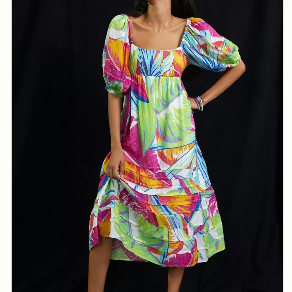 Anthropologie + Farm Rio Rainbow Leaves Midi Dress - Picture 2 of 9